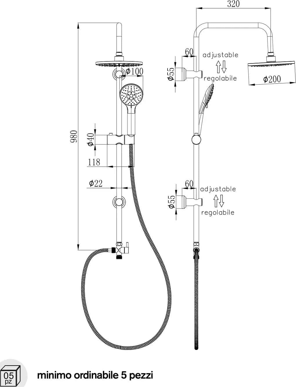 Colonna Doccia Con Deviatore Uscita Femmina e Braccio 32 cm – Lisbona - 2