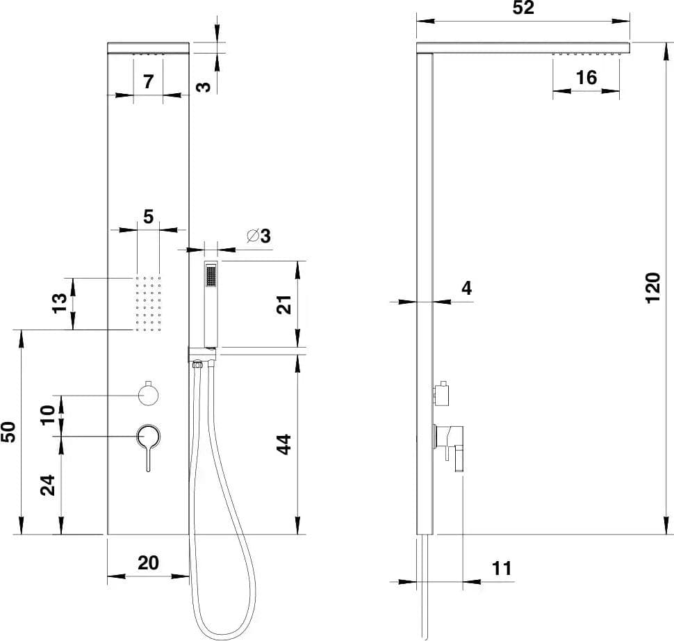 Pannello Doccia Acciaio Lucido 3 Funzioni Soffione a Lama H120 – Mirror - 2
