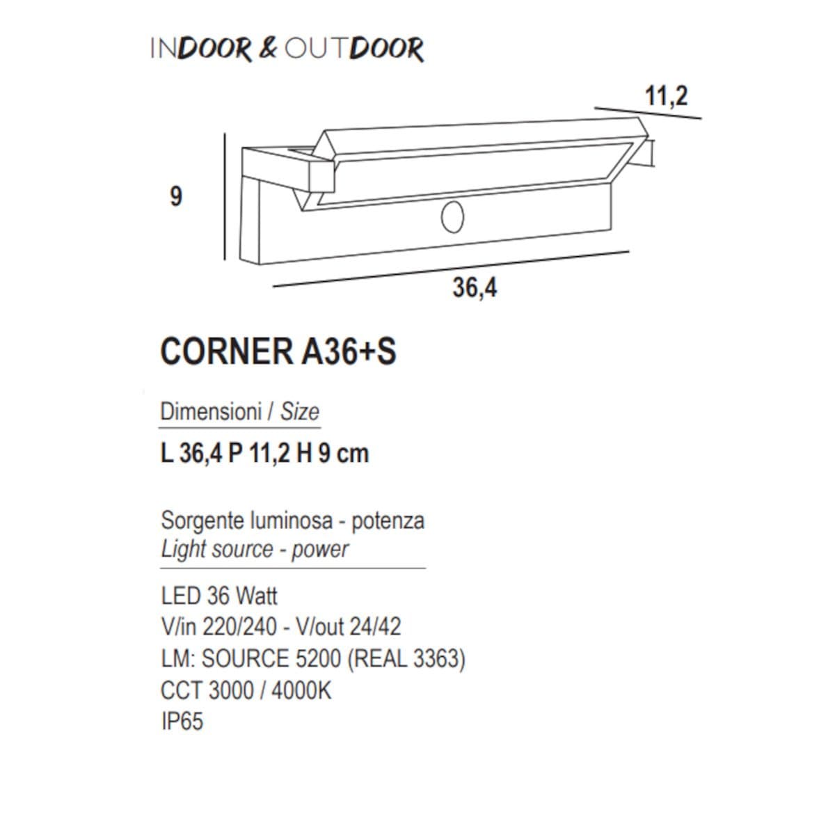Applique sensore Promoluce CORNER A36+S LED CCT IP65 orientabile alluminio vetro - 3
