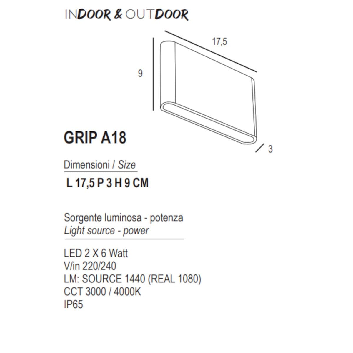 Applique moderno Promoluce GRIP A18 LED IP65 CCT biemissione alluminio vetro - 27