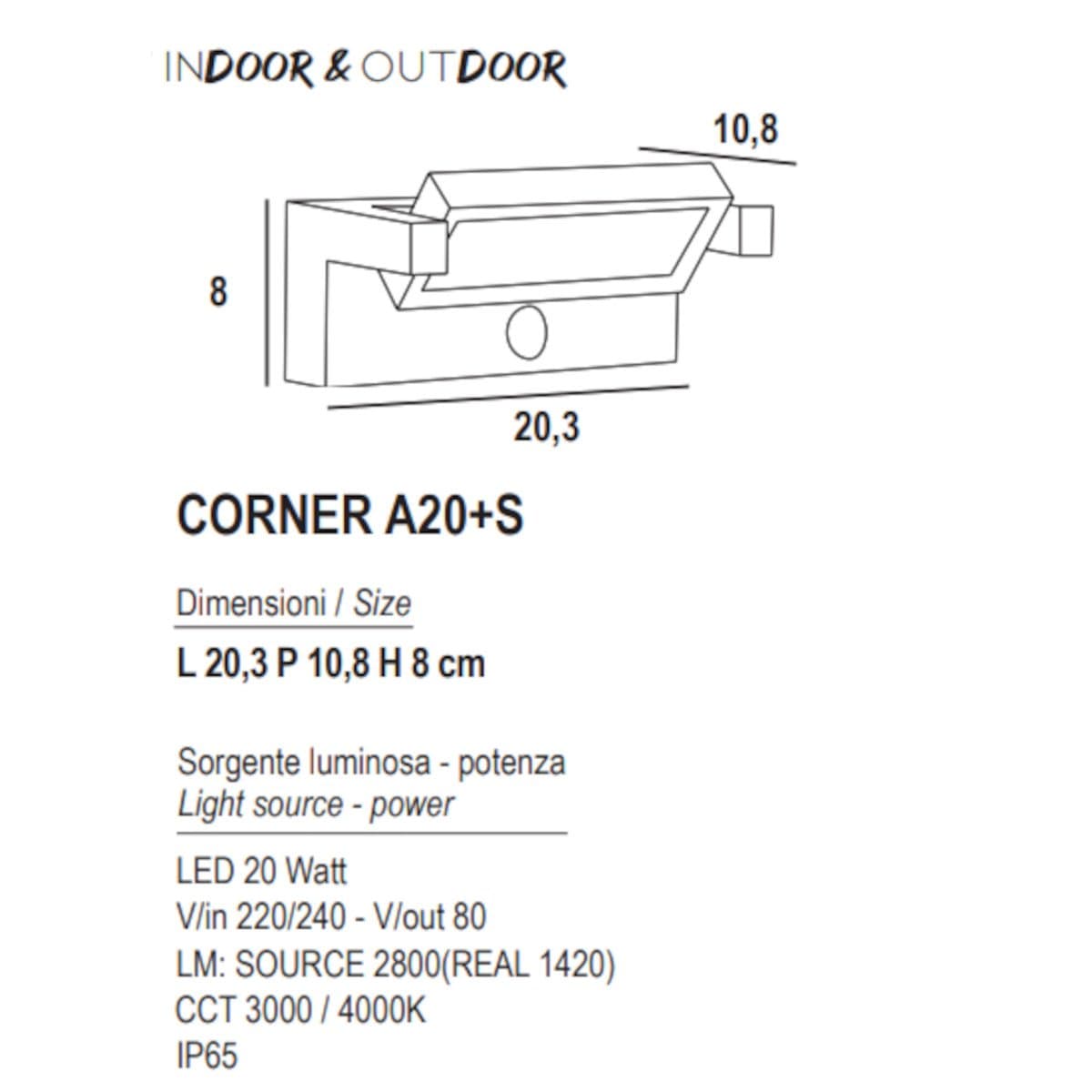 Applique sensore Promoluce CORNER A20+S LED CCT IP65 orientabile alluminio vetro - 3