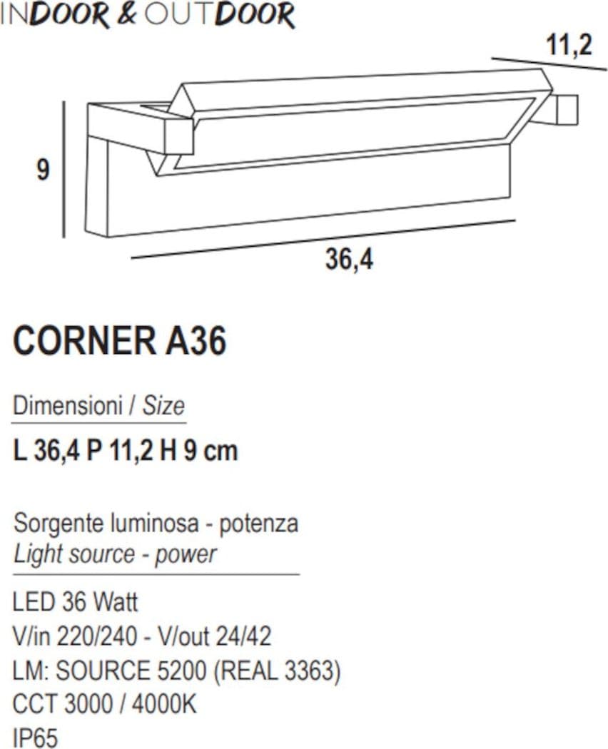 Applique led Promoluce CORNER A36 IP65 CCT orientabile alluminio vetro - 6