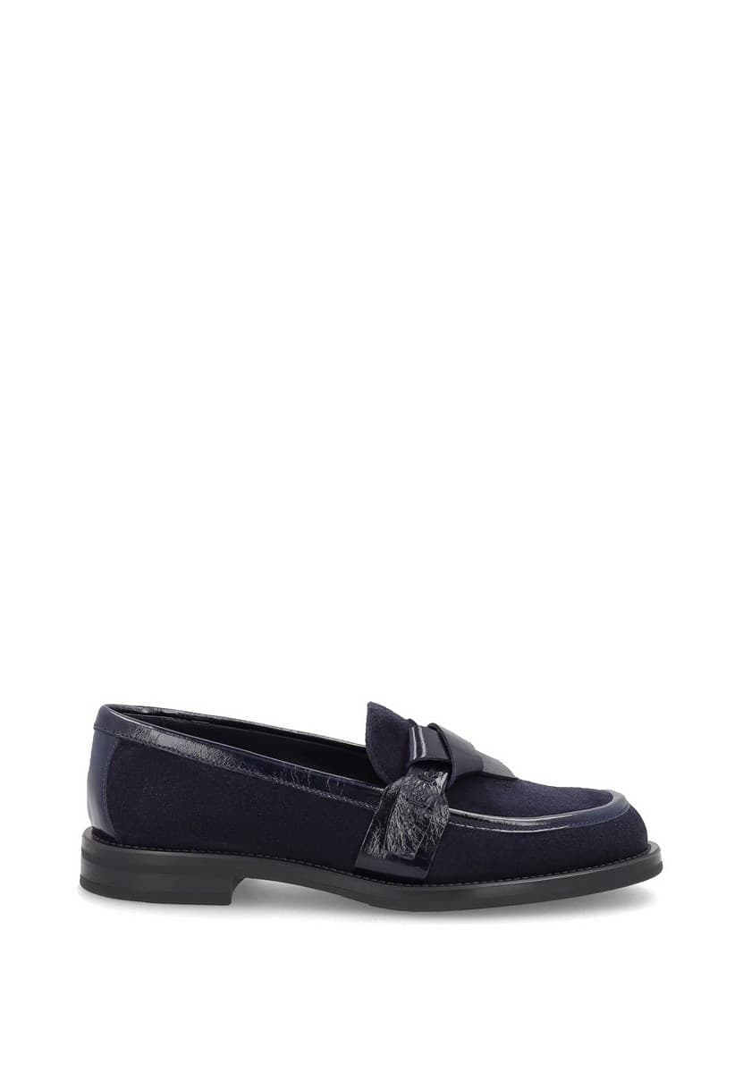 Frau mocassini con cravattina donna in camoscio blu A90C8 - 5