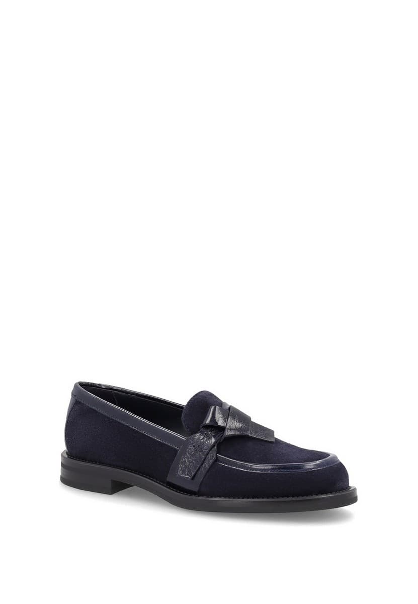 Frau mocassini con cravattina donna in camoscio blu A90C8 - 6