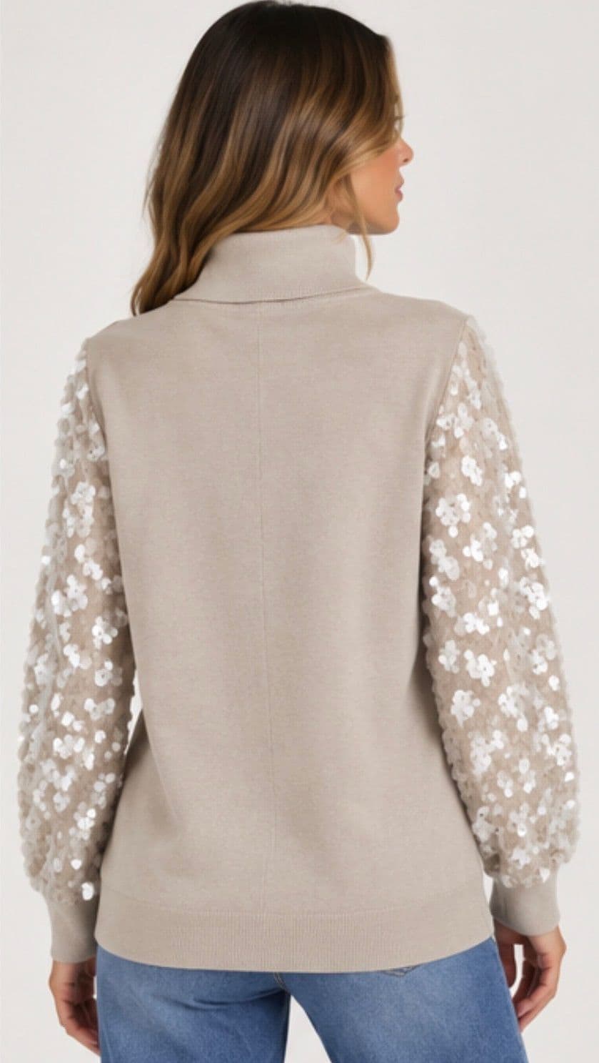 Maglione con macropaillettes panna - 2
