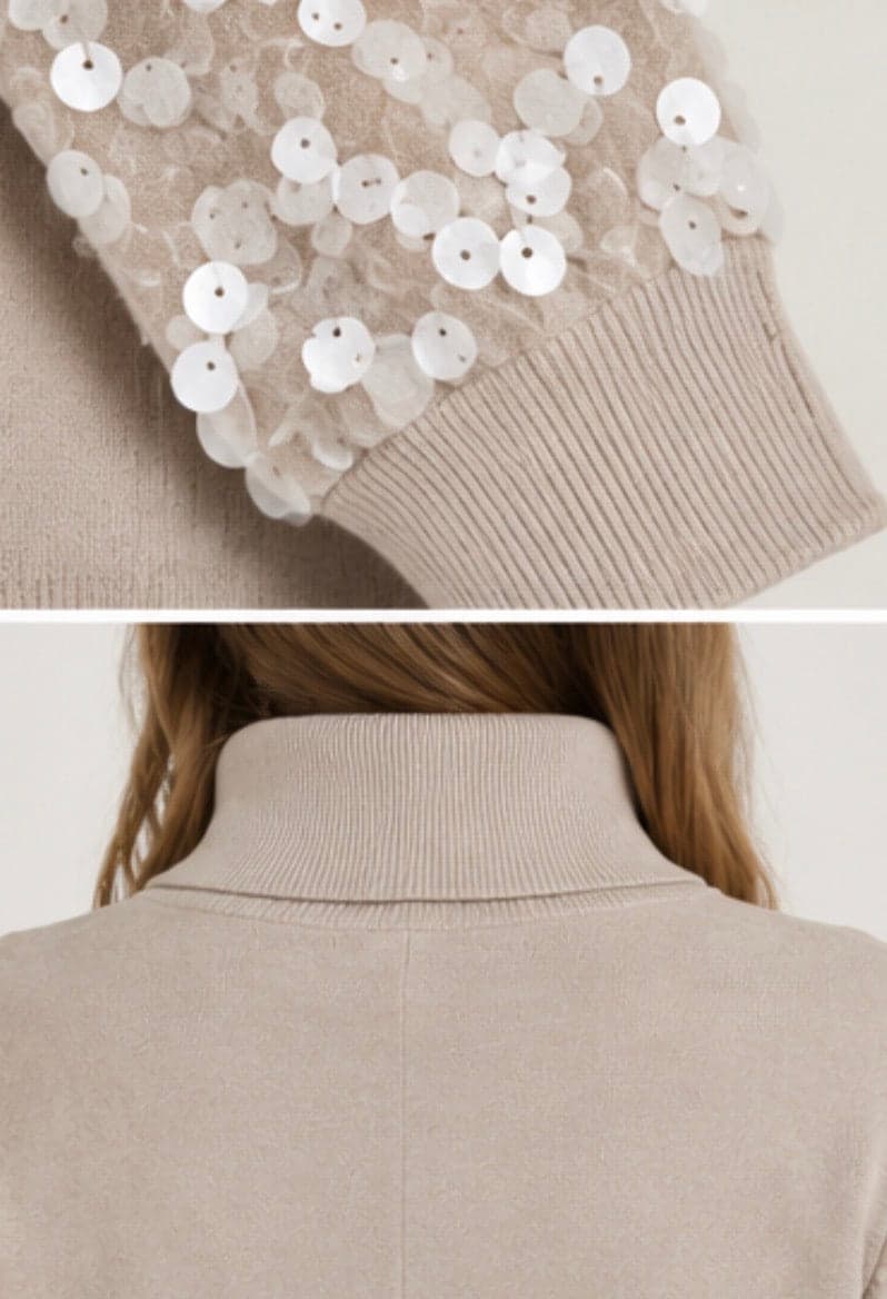 Maglione con macropaillettes panna - 3