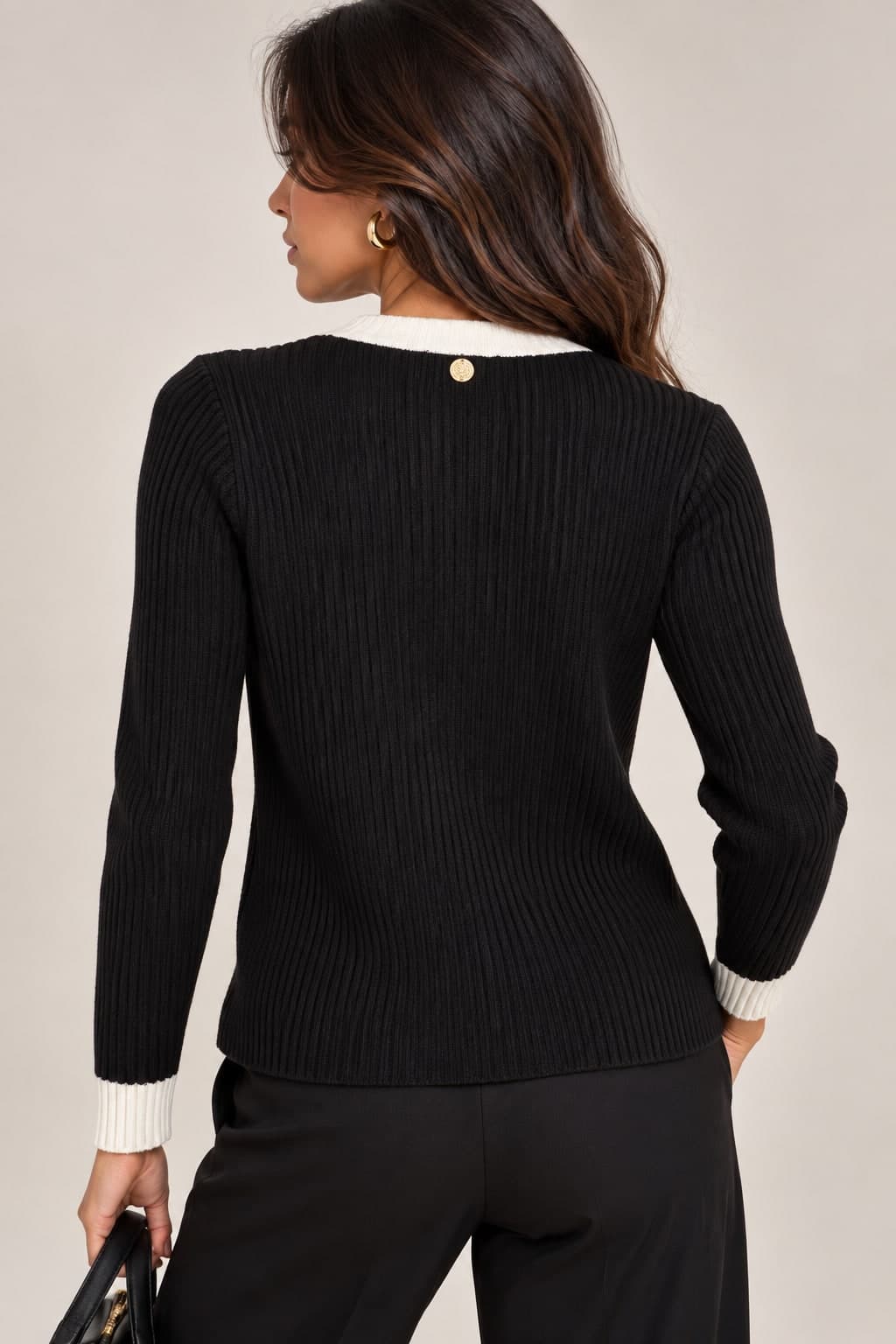 Maglione scollo a v a coste - 3