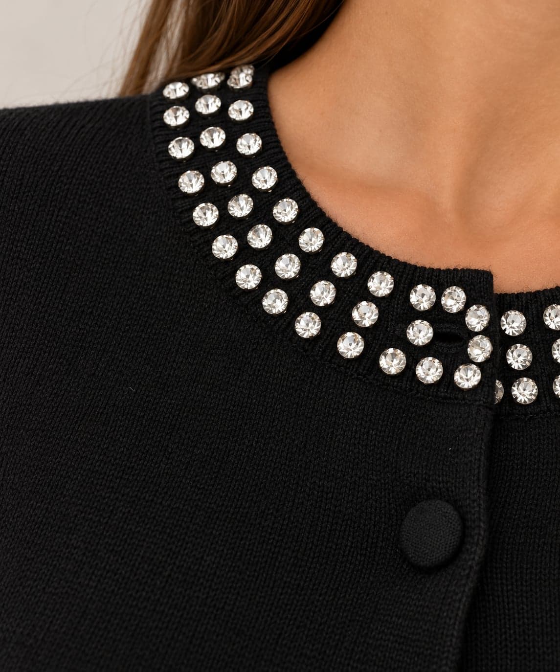 Maglione cardigan con pietre sul collo - 3
