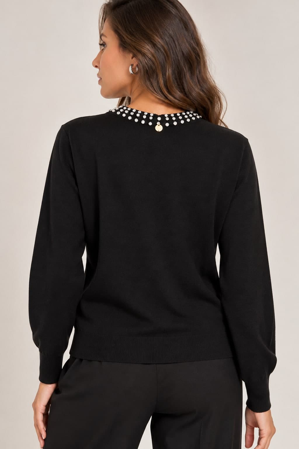 Maglione cardigan con pietre sul collo - 4