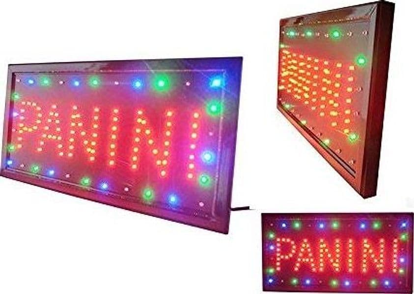INSEGNA LUMINOSA A LED CON SCRITTA PANINI 48X25 NEGOZI INSEGNE LUMINOSE
