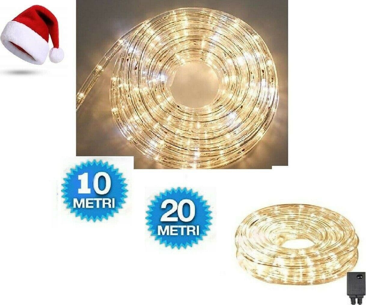 TUBO LUMINOSO IMPERMEABILE BIANCO CALDO 10 E 20 M LED ESTERNO LUCI DI NATALE