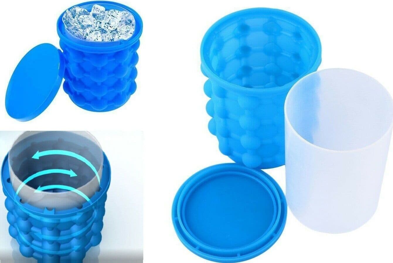 ICE GENIE CUBE MAKER SECCHIELLO STAMPO SILICONE GHIACCIO CUBETTI PORTATILE