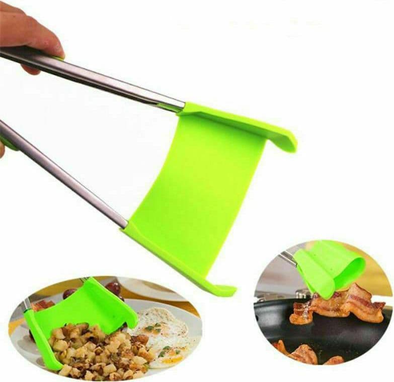 PINZA DA CUCINA SILICONE SPATOLA ANTIADERENTE PALETTA CIBO CLEVER TONGS 2PCS