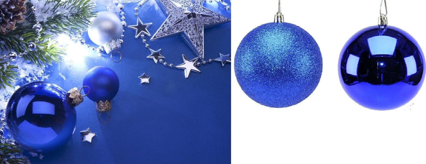 ADDOBBI PER ALBERO DI NATALE PALLINE BLU 8 CM GLITTER LUCIDE