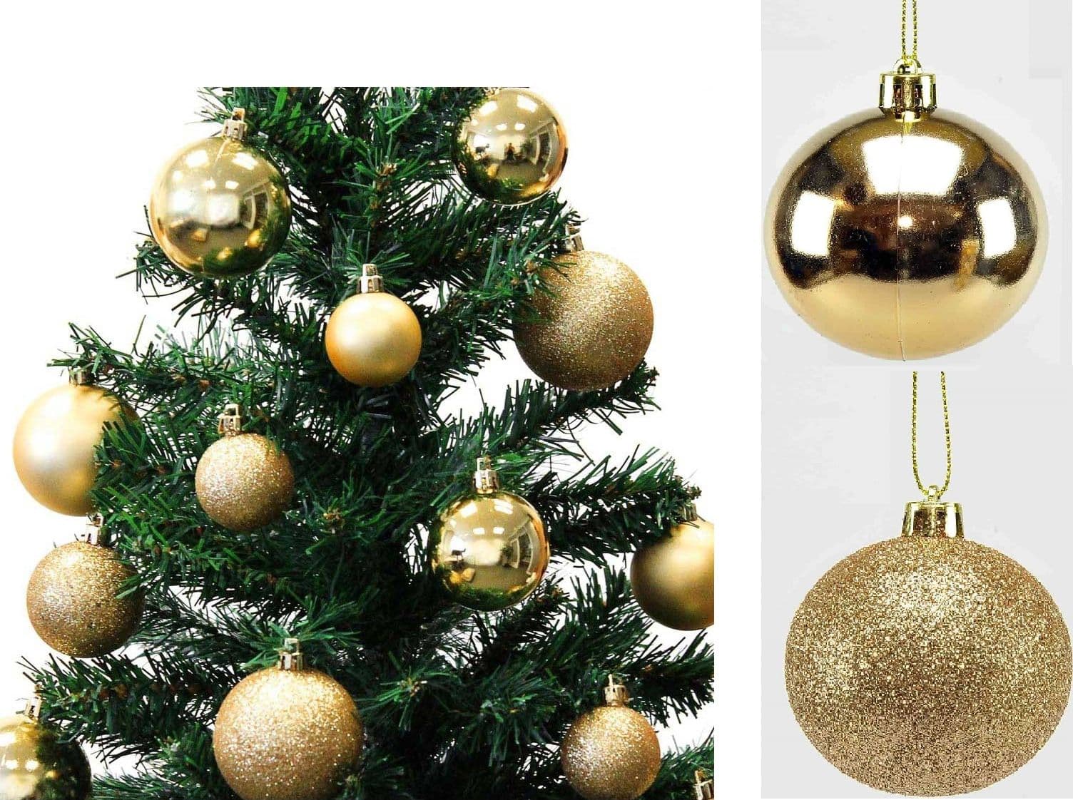 ADDOBBI PER ALBERO DI NATALE PALLINE ORO 8 CM GLITTER LUCIDE DORATE