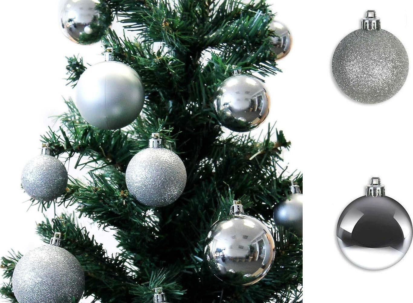 ADDOBBI PER ALBERO DI NATALE PALLINE ARGENTO 8 CM GLITTER LUCIDE