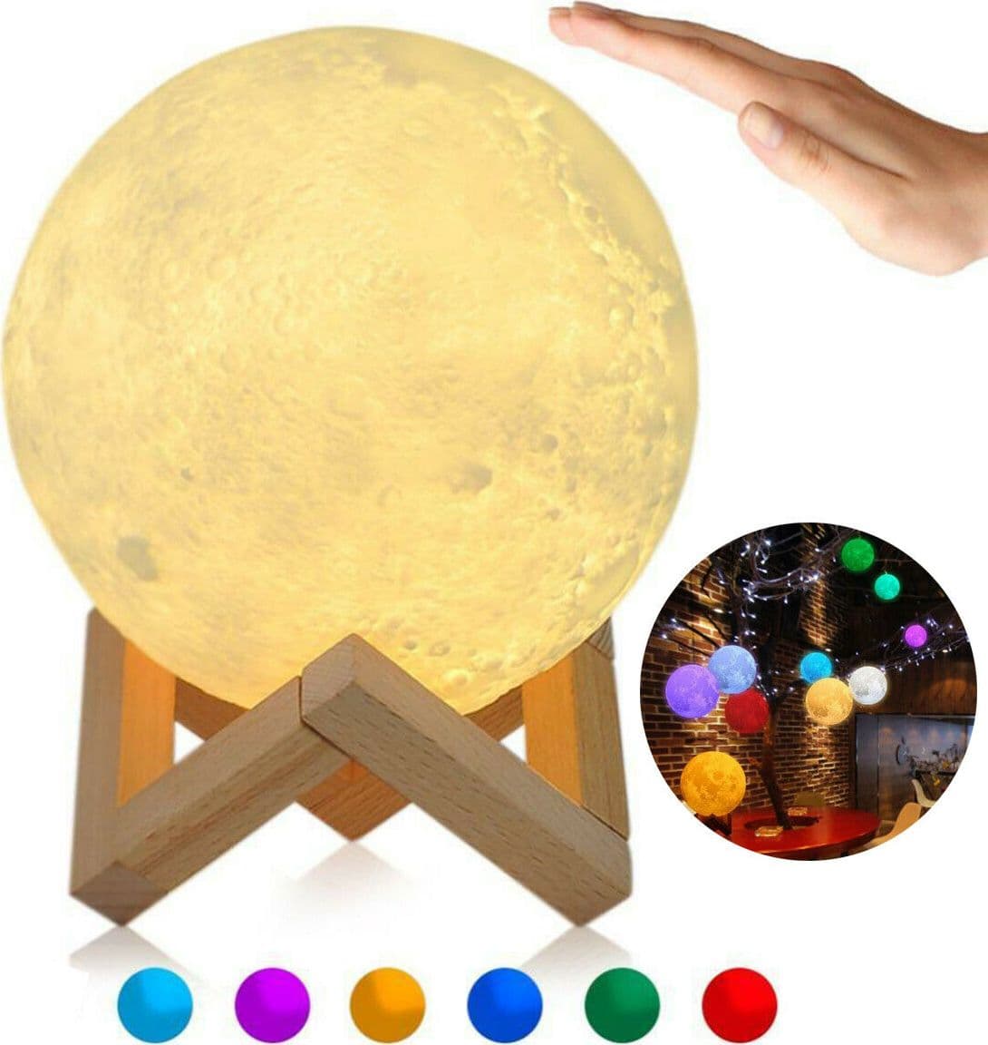 LAMPADA FORMA LUNA 3D LUCE USB RGB NOTTE BUIO TOUCH SENSORE COMODINO LUCE