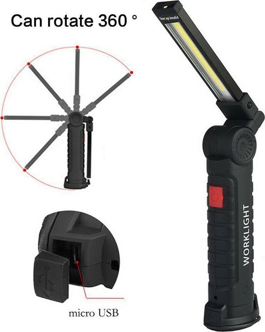 MINI TORCIA LUCE RICARICABILE LED COB MAGNETICA SNODATA LAMPADA LAVORO MECCANICO