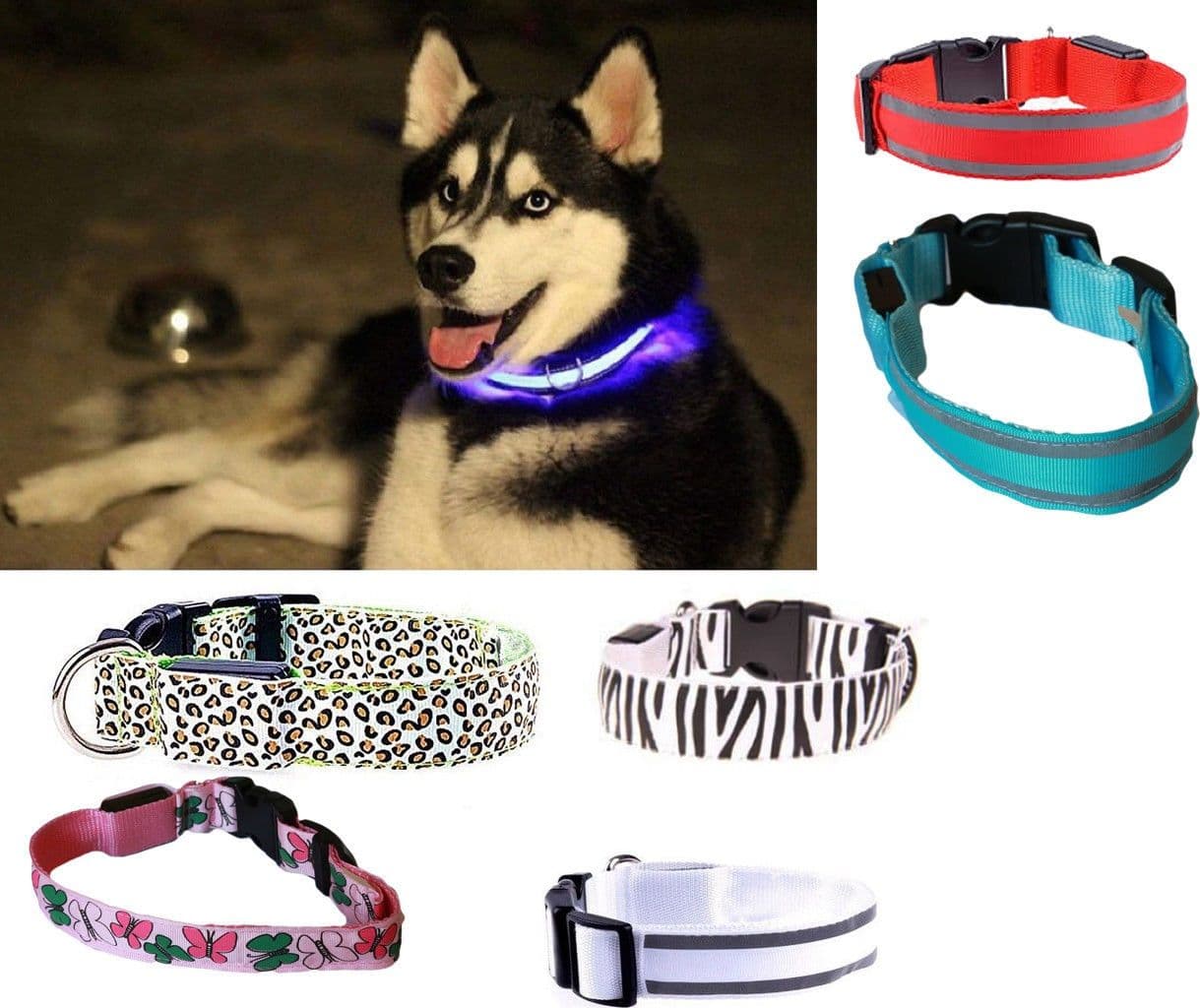 2X COLLARE PER CANE CANI A LED LUMINOSO TG S/M/L SICUREZZA LED NOTTURNO CLIP FANTASIA
