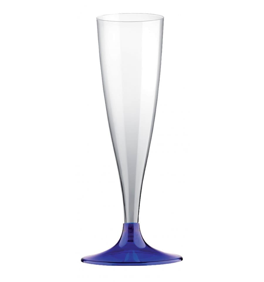 BICCHIERI CALICI FLUTE IN PLASTICA TRASPARENTE GAMBO BLU 6 PEZZI CHAMPAGNE