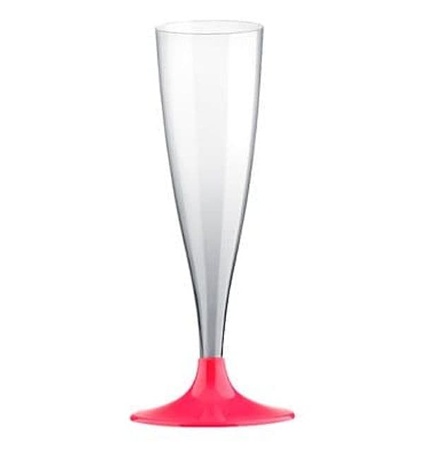 BICCHIERI CALICI FLUTE IN PLASTICA TRASPARENTE GAMBO ROSA 12 PEZZI CHAMPAGNE