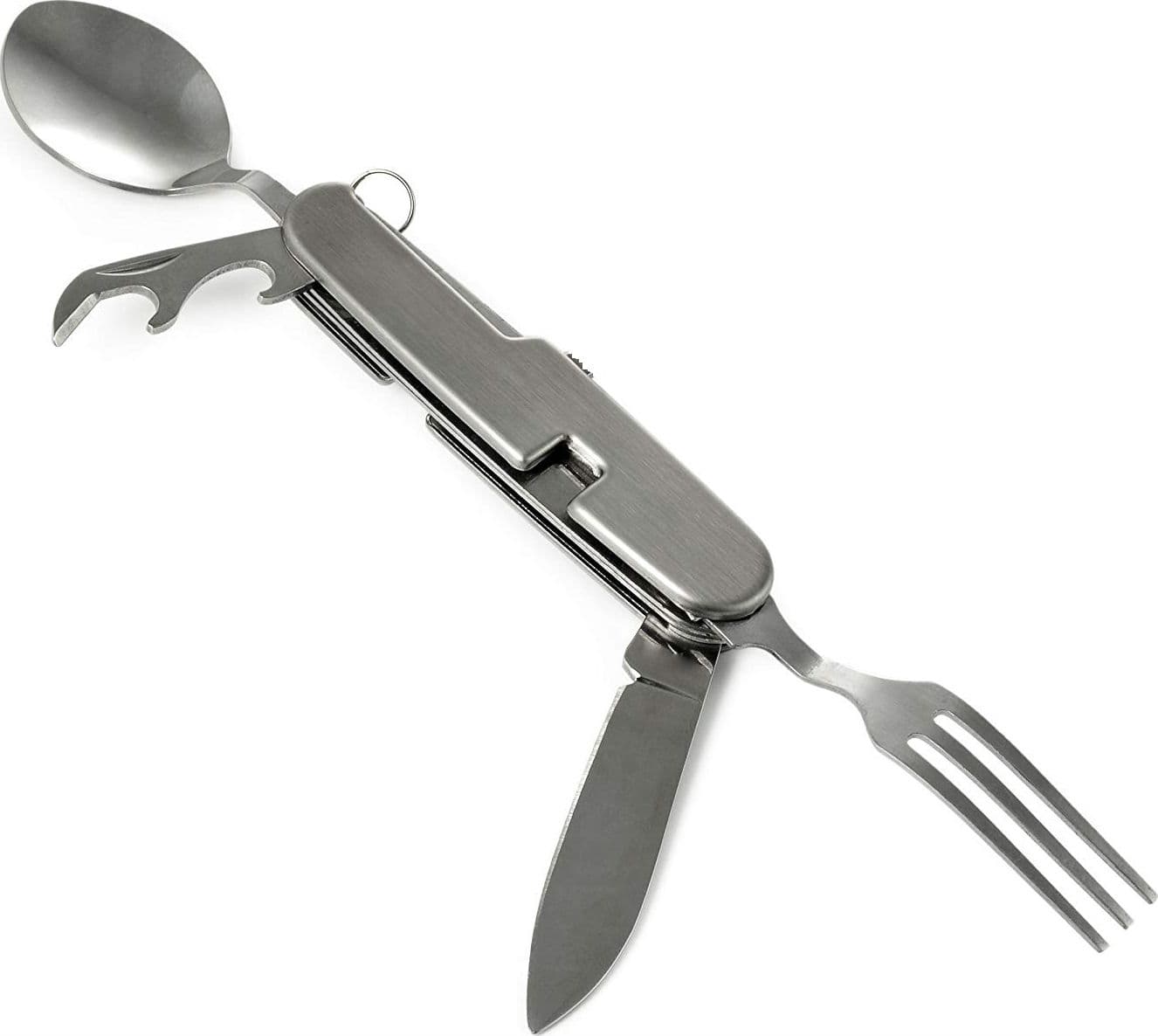 SET POSATE 4 IN 1 CUCCHIAIO FORCHETTA APRIBOTTIGLIE PIEGHEVOLE PORTATILE CAMPEGGIO
