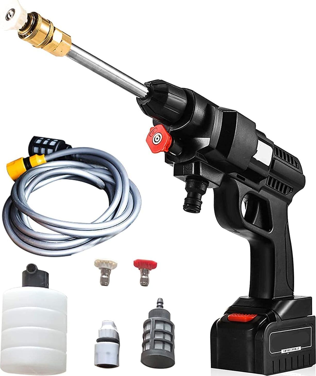 Idropulitrice ad Alta Pressione,48V Spruzzatore a Batteria 5600mA con Tubo 5 metri per la Pulizia di Auto/Recinzioni/Giardino/Patio/Piscina