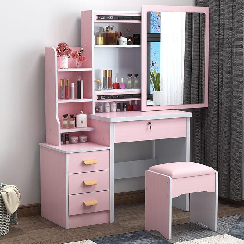 Mobile Scrivania con Specchio scorrevole Set con mensole , cassetti e sgabello tavolo cosmetici per ragazze