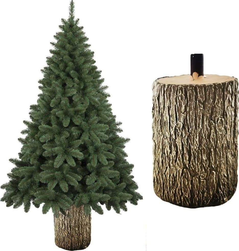 Base Supporto Albero di Natale in Resina, Tronco Realistico Natalizio, Riproduzione come nella Realtà Solido Resistente, Addobbo Festivo Attacco Universale Diametro 32/26 Altezza 45cm - 2