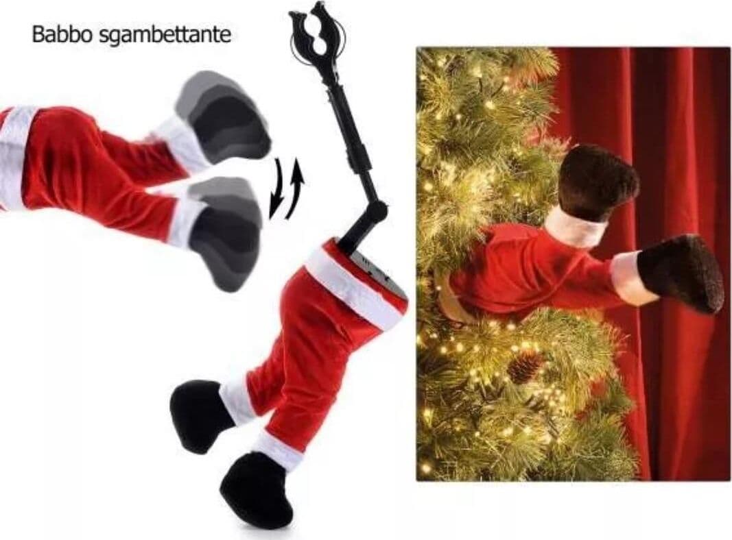 GAMBE BABBO NATALE DECORAZIONE ALBERO DI NATALE IN MOVIMENTO CON GANCIO H34x10x15 cm - 2