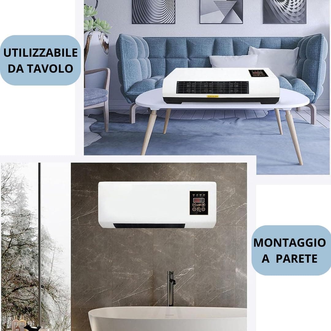 Termoconvettore Elettrico da Parete 1500W con Display LED e Telecomando - Funzione Aria Calda/Fredda Temperatura Regolabile, Timer, Design Compatto ed Efficiente per Casa Ufficio 45x12x20 - 2