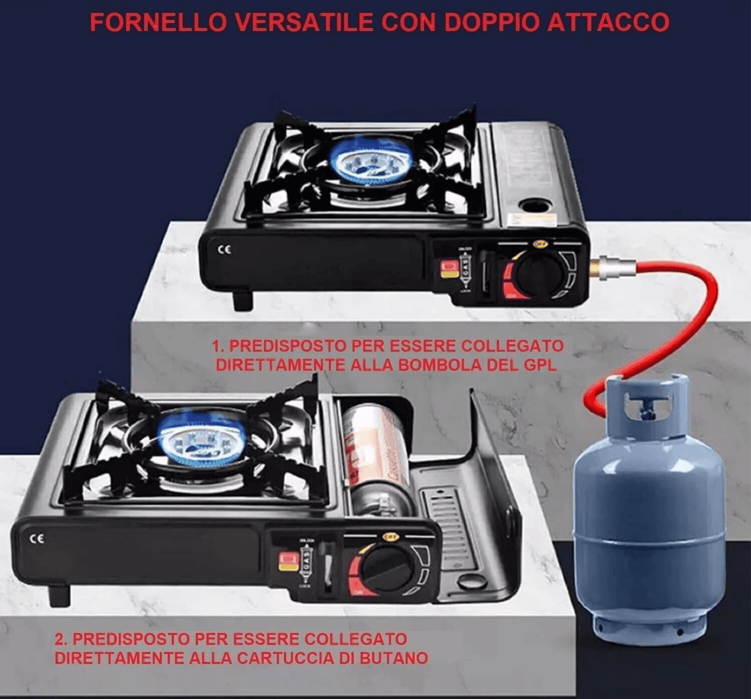 Fornello a Gas da Campeggio Viaggio a Doppio attacco Cartucce di gas Butano o Bombola di gas GPL - 2