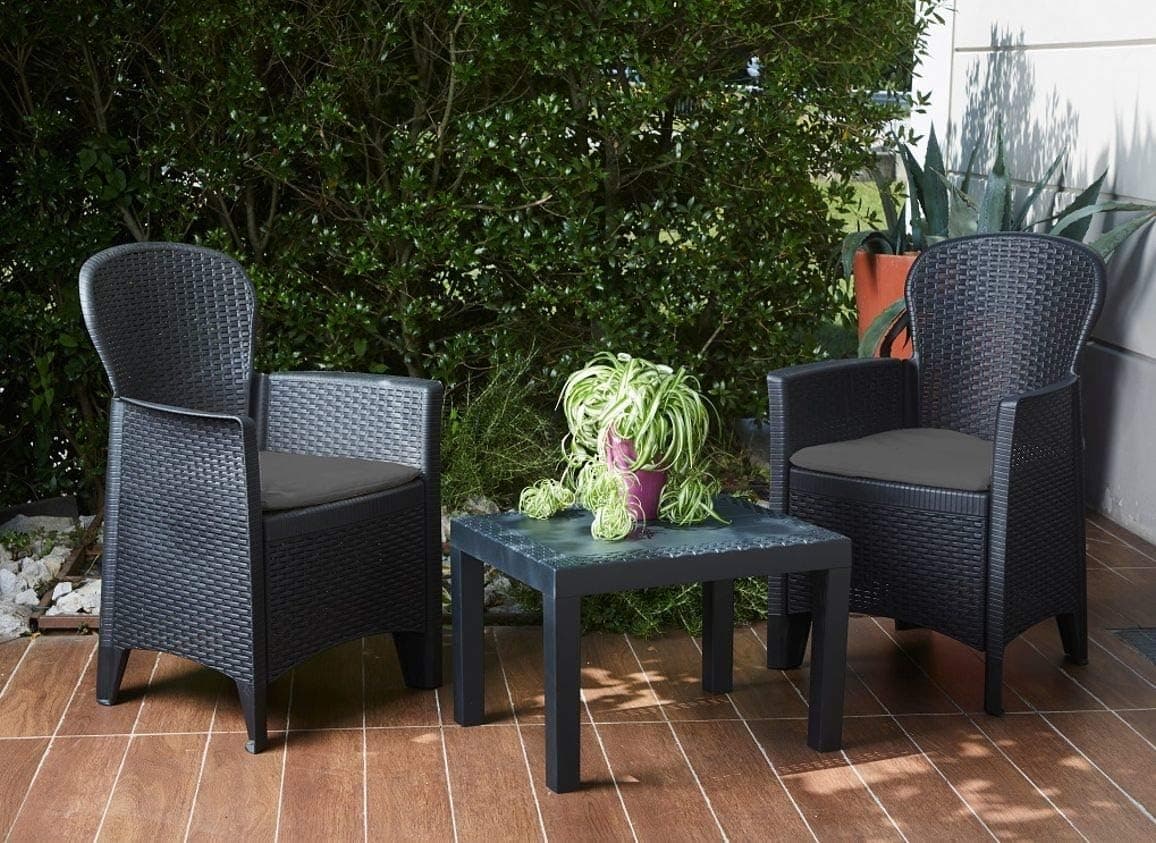 Salotto da Giardino Akita 3pz Antracite con Cuscini Antracite 1 Tavolo + 2 Poltrone - 2