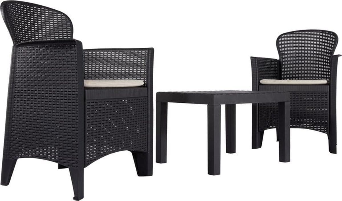 Salotto da Giardino Akita 3pz Antracite con Cuscini Antracite 1 Tavolo + 2 Poltrone - 5
