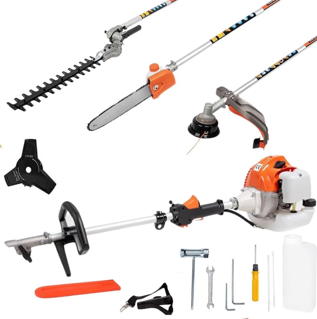 Decespugliatore a Scoppio Multifunzione 4 in 1 con Tagliaerba, Motosega Tagliasiepi, Potatore Tagliabordi con Motore da 52cc 2 Tempi, Ideale per Giardinaggio