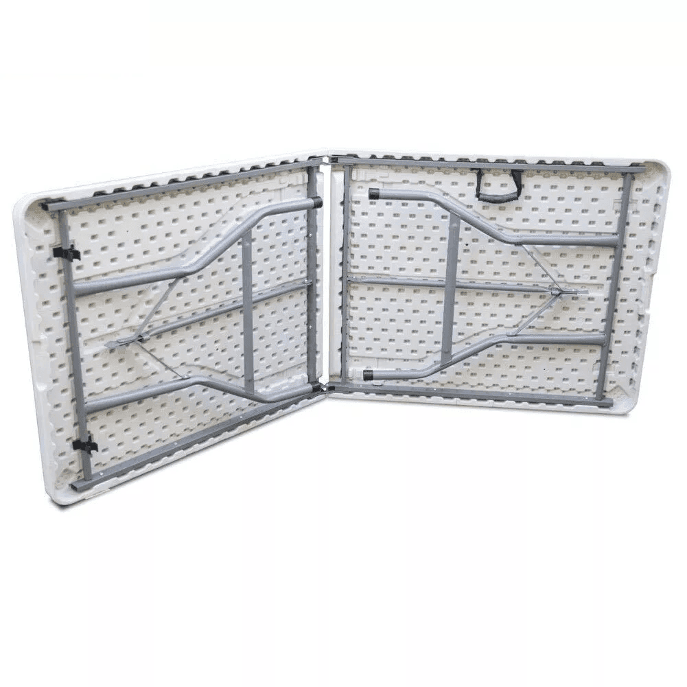 Tavolo Pieghevole Richiudibile a Valigetta in Resina 181x74x74 cm adatto per Campeggio, Eventi, Giardino, Feste, Sagre, Mare Rettangolare Metallo Bianco - 2