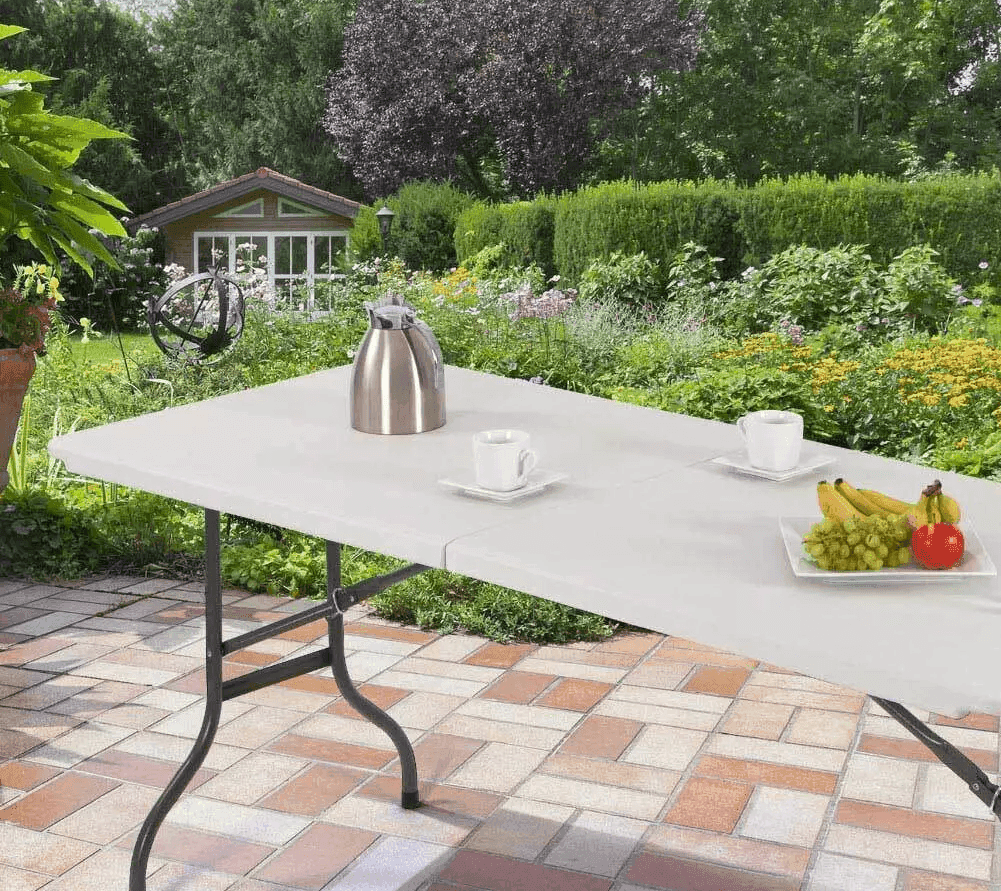 Tavolo Pieghevole Richiudibile a Valigetta in Resina 181x74x74 cm adatto per Campeggio, Eventi, Giardino, Feste, Sagre, Mare Rettangolare Metallo Bianco - 5