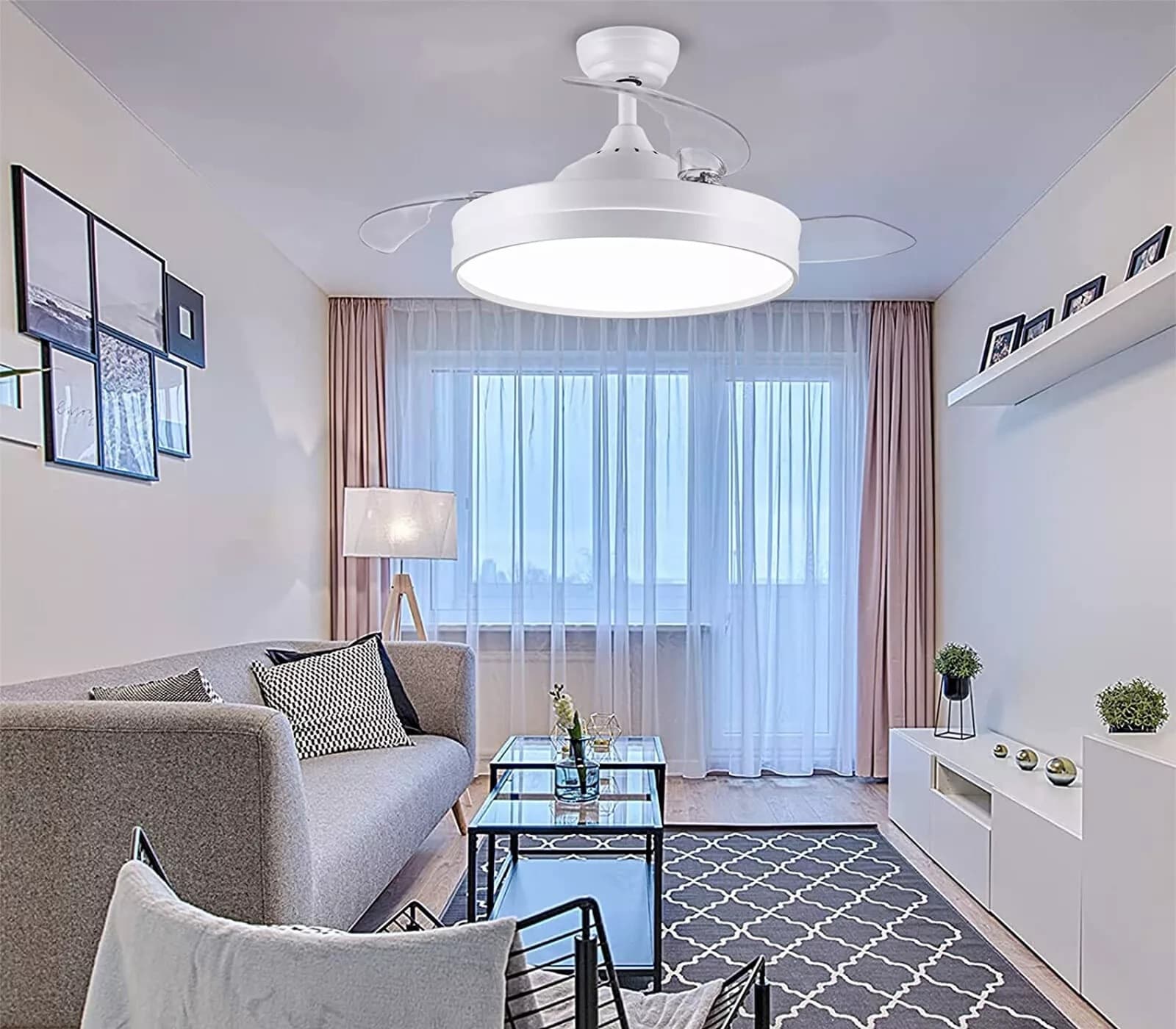 Ventilatore Da Soffitto Con Luce Pale Scomparsa 72W Lampadario Sospensione con Telecomando incluso Regolabile 3000K 4000K 6500K - 5