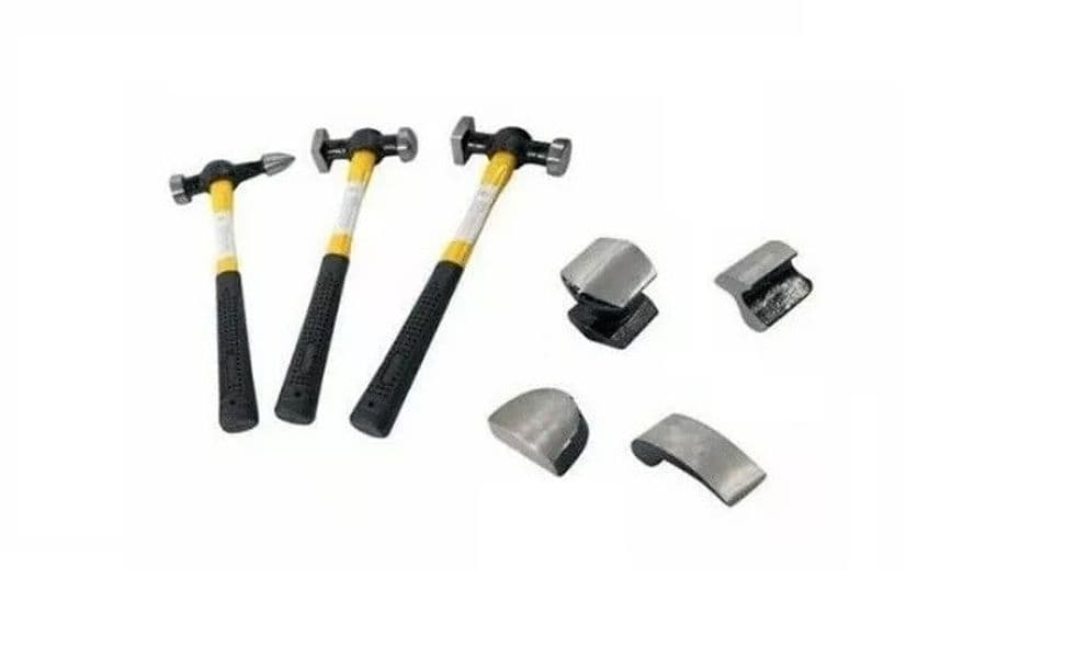 KIT ATTREZZI PER CARROZZIERE DA RIPARAZIONE CARROZZERIA COMPLETO DI 3 MARTELLI E 4 TASSI - 2