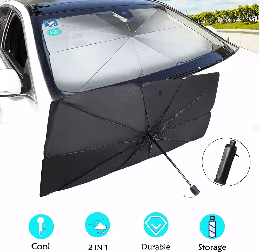 Ombrello Parasole Tendina 2IN1 Universale Per Auto Parabrezza Pieghevole Protezione Raggi UV 140x70 - 2