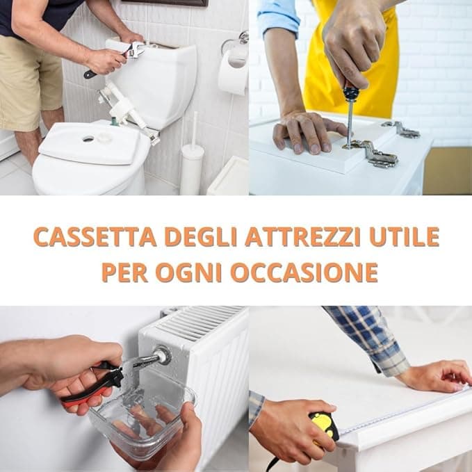 Cassetta Attrezzi Completa con 85 Pezzi in Metallo Cassetta Porta Utensili Organizer per Attrezzi Resistente Pieghevole con Occhiello per Lucchetto per Fai da Te Meccanico Elettricista - 3