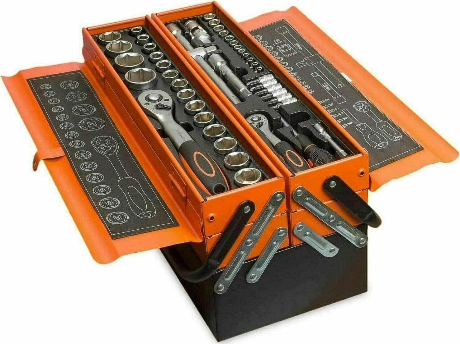 Cassetta Attrezzi Completa con 85 Pezzi in Metallo Cassetta Porta Utensili Organizer per Attrezzi Resistente Pieghevole con Occhiello per Lucchetto per Fai da Te Meccanico Elettricista - 5