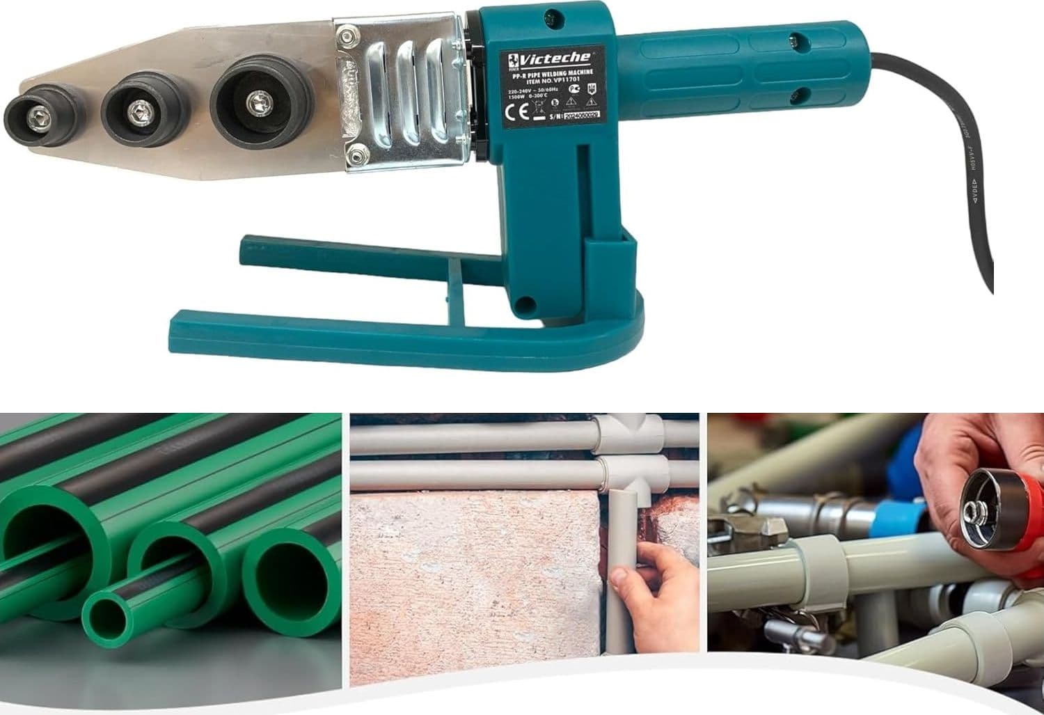 Polifusore Saldatore 1500W Salda Tubi con 6 Matrici e Stazione Saldante per Saldare Tubi in Plastica, PVC, Polipropilene 20-32mm - 3