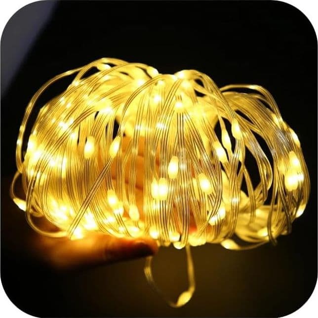 LUCI DI NATALE STRISCIA NATALIZIA CATENA LUMINOSA A LED DA ESTERNO CON PANNELLO ENERGIA SOLARE CON PICCHETTO - BOBINA DA 10 METRI CON 100 LED CON COLORE LUCE 3000K BIANCO CALDO (GIALLO) IP65 - 2