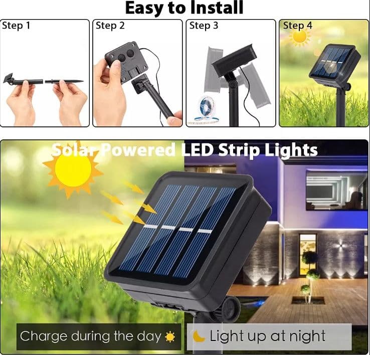 LUCI DI NATALE STRISCIA NATALIZIA CATENA LUMINOSA A LED DA ESTERNO CON PANNELLO ENERGIA SOLARE CON PICCHETTO - BOBINA DA 10 METRI CON 100 LED CON COLORE LUCE 3000K BIANCO CALDO (GIALLO) IP65 - 3
