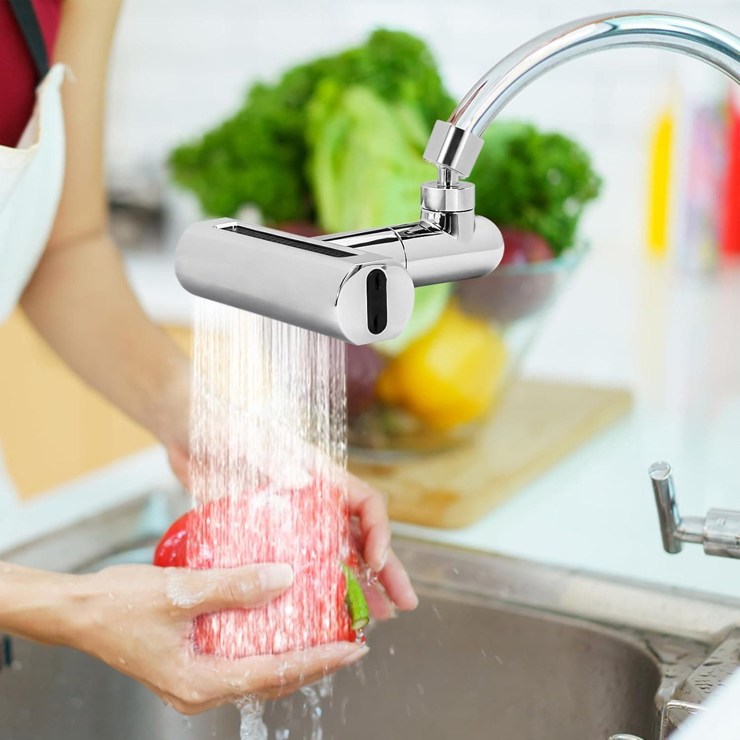 PROLUNGA ESTENSORE PER RUBINETTO DA CUCINA LAVANDINO BAGNO CASCATA 4 IN 1 GIREVOLE 360° CON 2 ADATTATORI E CHIAVE - 2