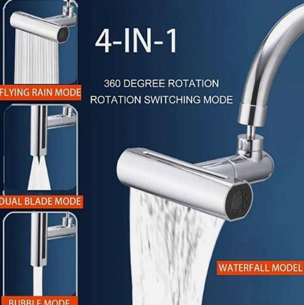 PROLUNGA ESTENSORE PER RUBINETTO DA CUCINA LAVANDINO BAGNO CASCATA 4 IN 1 GIREVOLE 360° CON 2 ADATTATORI E CHIAVE - 4