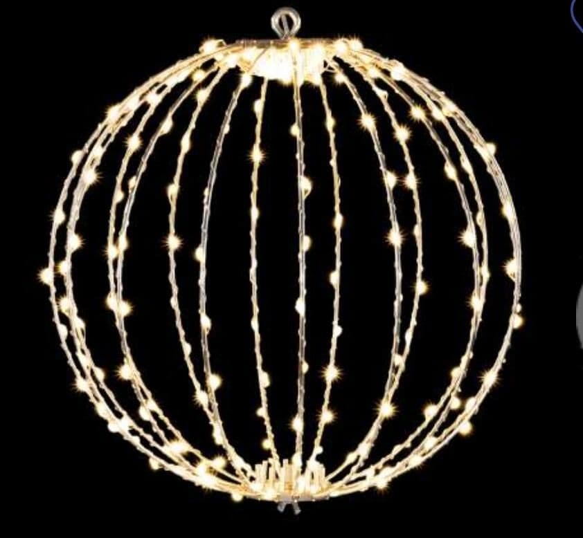 PALLA LUMINOSA NATALIZIA NATALE A 192 LED BIANCO CALDO DA APPENDERE CON ANIMA IN METALLO MISURA 30 CM CAVO 5 METRI PER ESTERNO ED INTERNO