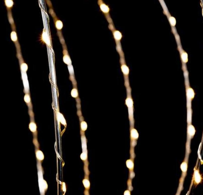 PALLA LUMINOSA NATALIZIA NATALE A 192 LED BIANCO CALDO DA APPENDERE CON ANIMA IN METALLO MISURA 30 CM CAVO 5 METRI PER ESTERNO ED INTERNO - 4