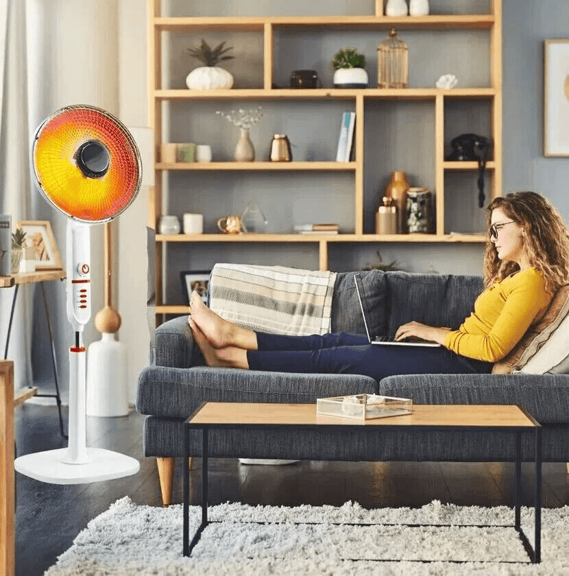 Stufa Piantana a Carbonio 900W Bianco o Nero Oscillante 2 Livelli pavimento gira - 2